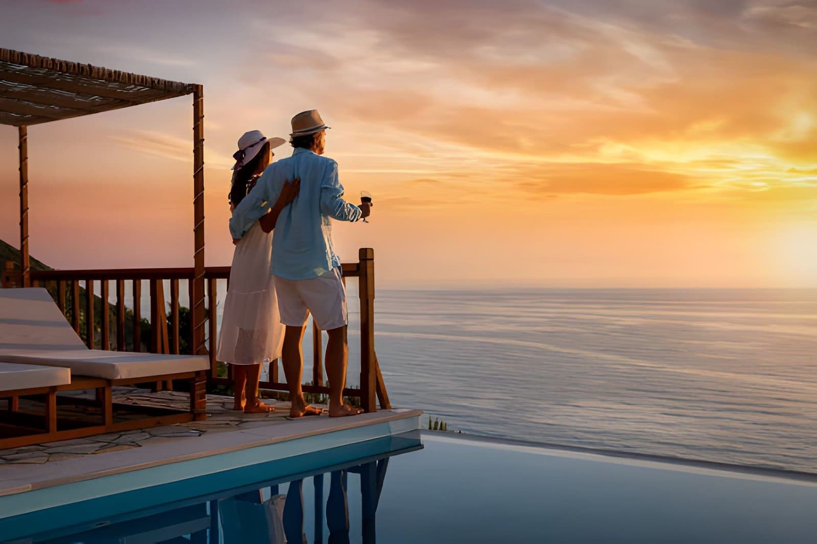 Couple enjoying an ocean view at sunset